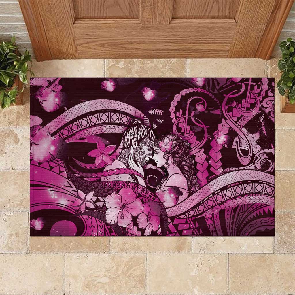 Maori Romantic Valentine Rubber Doormat The Hongi Kiss Pink Galaxy DT05 Pink - Polynesian Pride