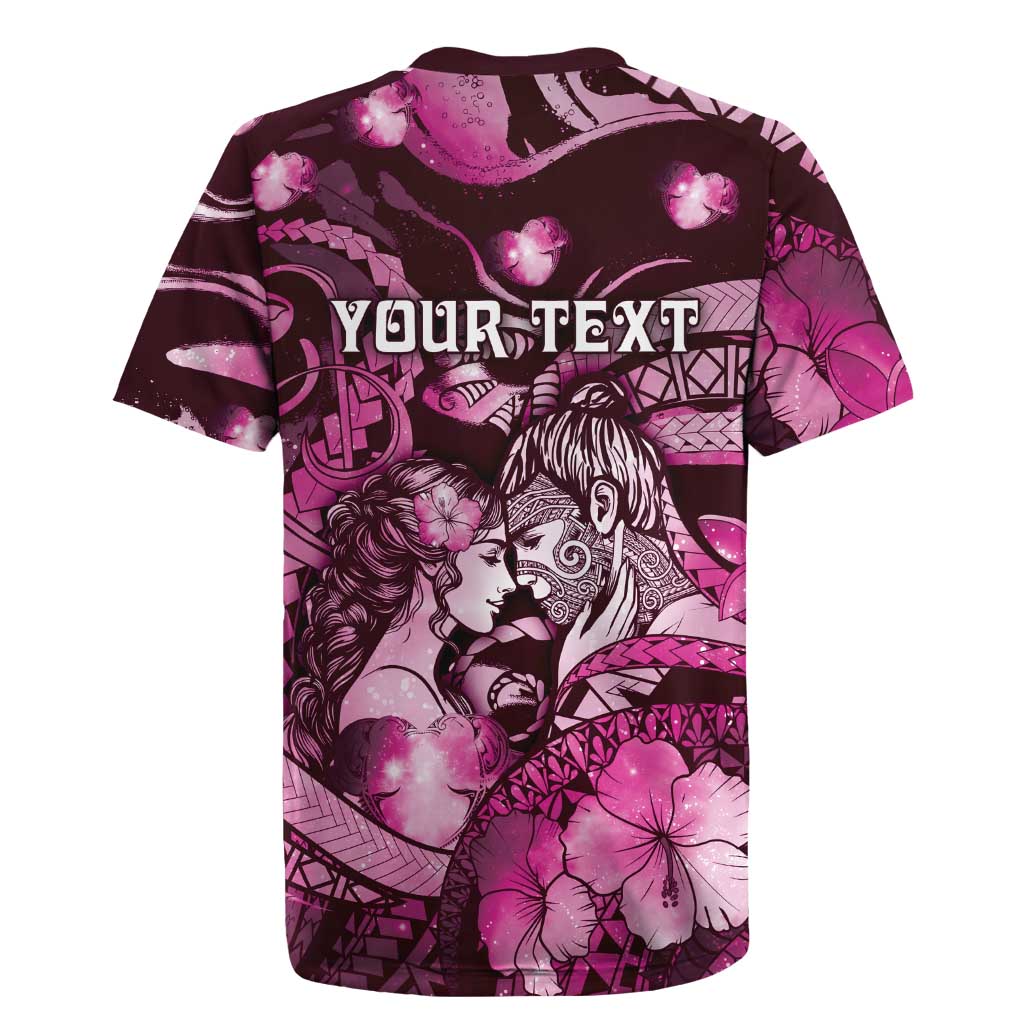 Personalised Maori Romantic Valentine Rugby Jersey The Hongi Kiss Pink Galaxy DT05 - Polynesian Pride