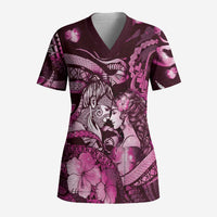 Personalised Maori Romantic Valentine Scrub Top The Hongi Kiss Pink Galaxy DT05 Adult Pink - Polynesian Pride
