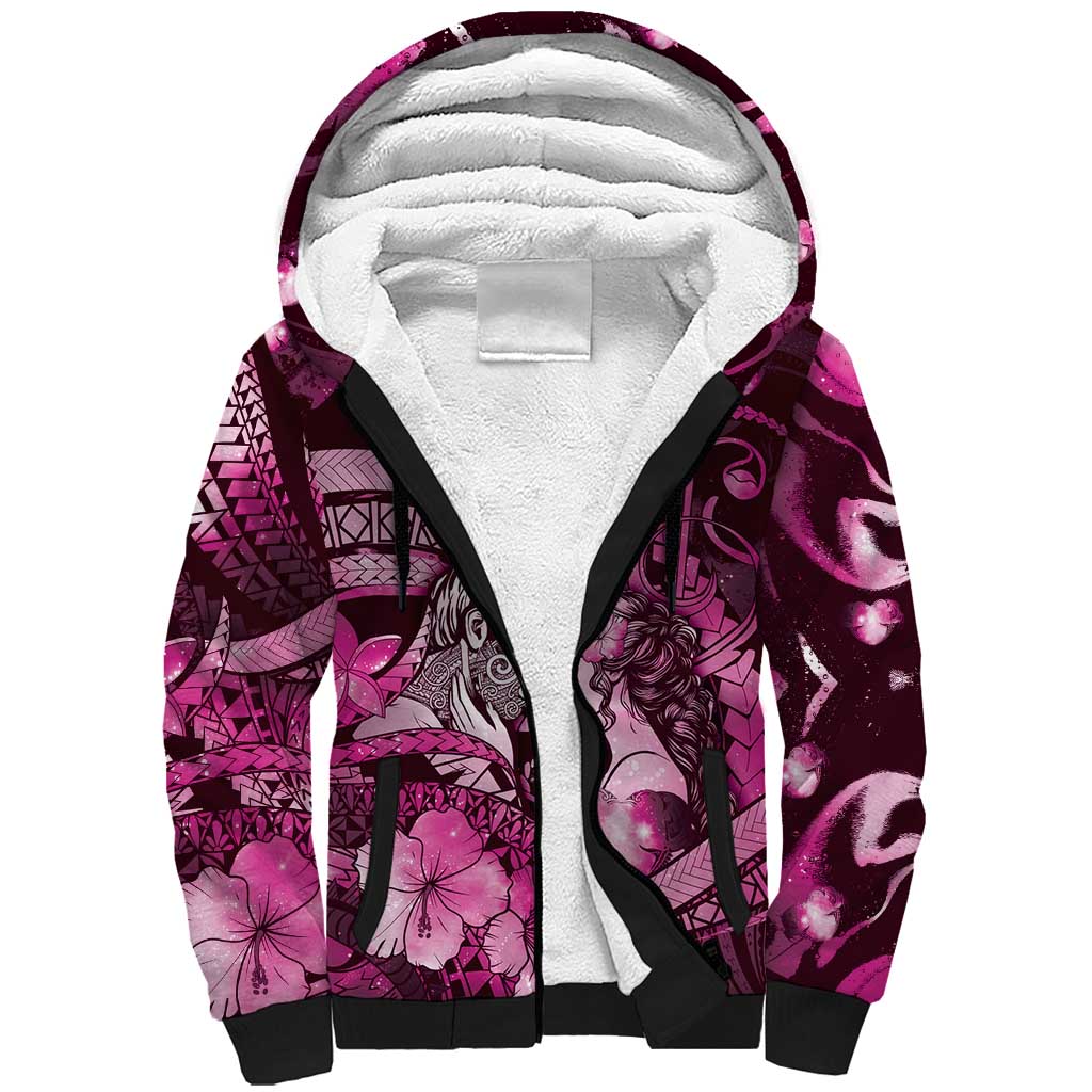 Personalised Maori Romantic Valentine Sherpa Hoodie The Hongi Kiss Pink Galaxy DT05 Unisex Pink - Polynesian Pride