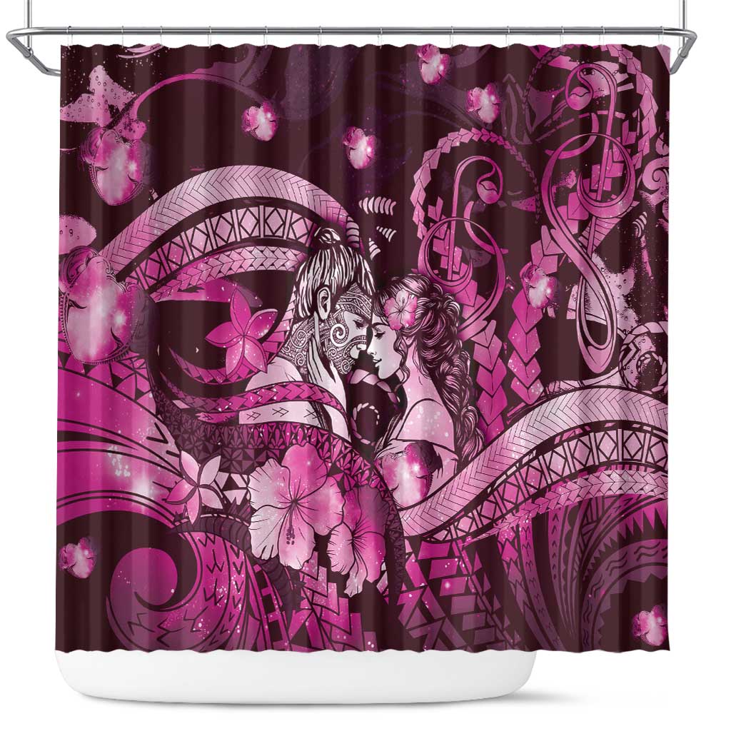 Maori Romantic Valentine Shower Curtain The Hongi Kiss Pink Galaxy DT05 Pink - Polynesian Pride
