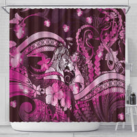Maori Romantic Valentine Shower Curtain The Hongi Kiss Pink Galaxy DT05 - Polynesian Pride