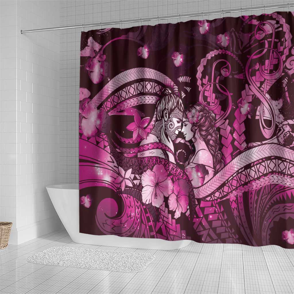 Maori Romantic Valentine Shower Curtain The Hongi Kiss Pink Galaxy DT05 - Polynesian Pride