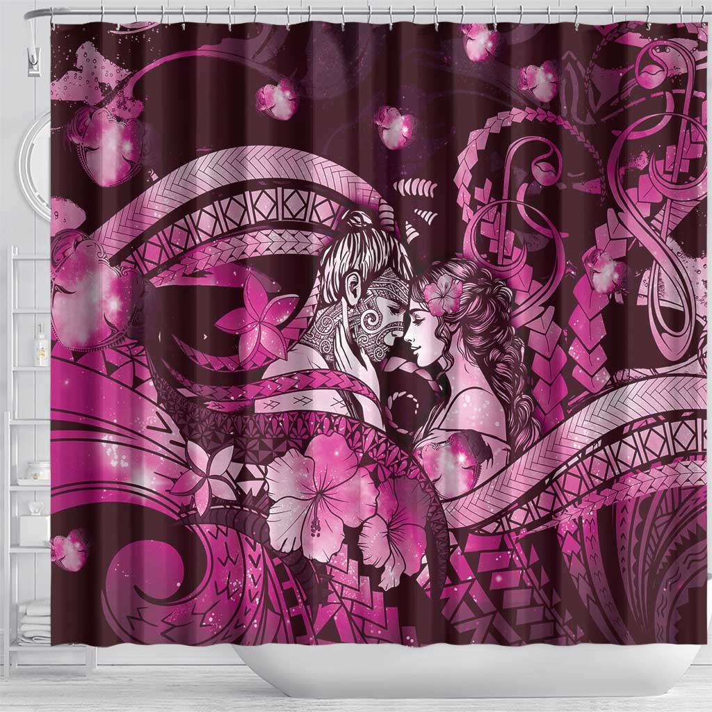 Maori Romantic Valentine Shower Curtain The Hongi Kiss Pink Galaxy DT05 - Polynesian Pride