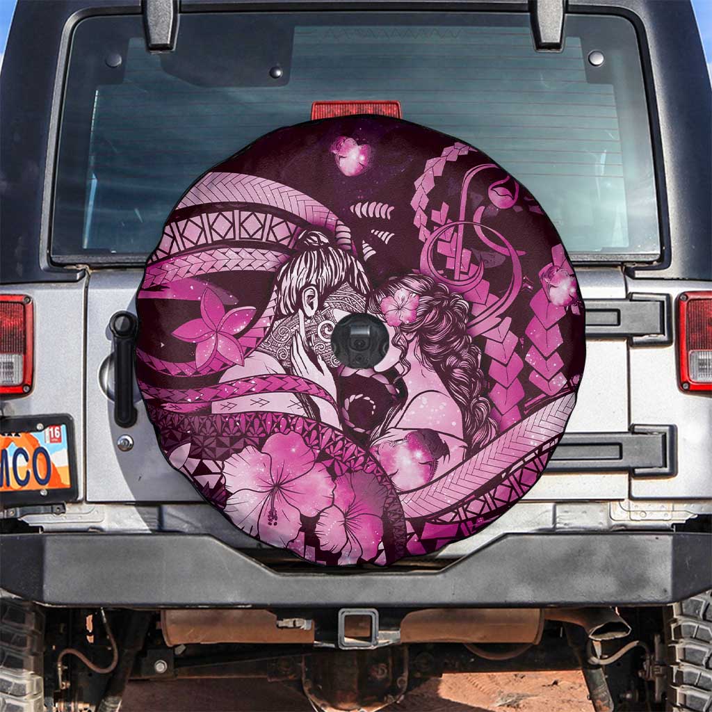 Maori Romantic Valentine Spare Tire Cover The Hongi Kiss Pink Galaxy DT05 Pink - Polynesian Pride