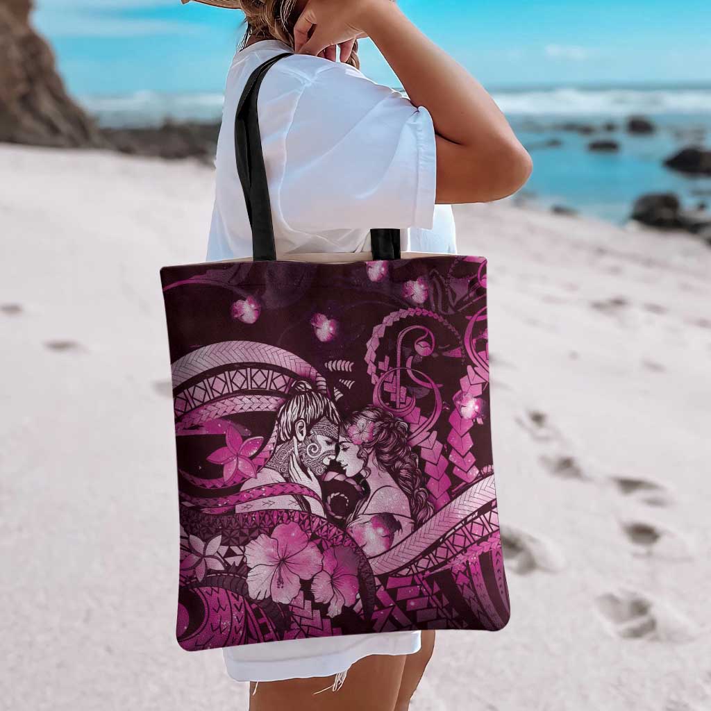 Maori Romantic Valentine Tote Bag The Hongi Kiss Pink Galaxy DT05 - Polynesian Pride