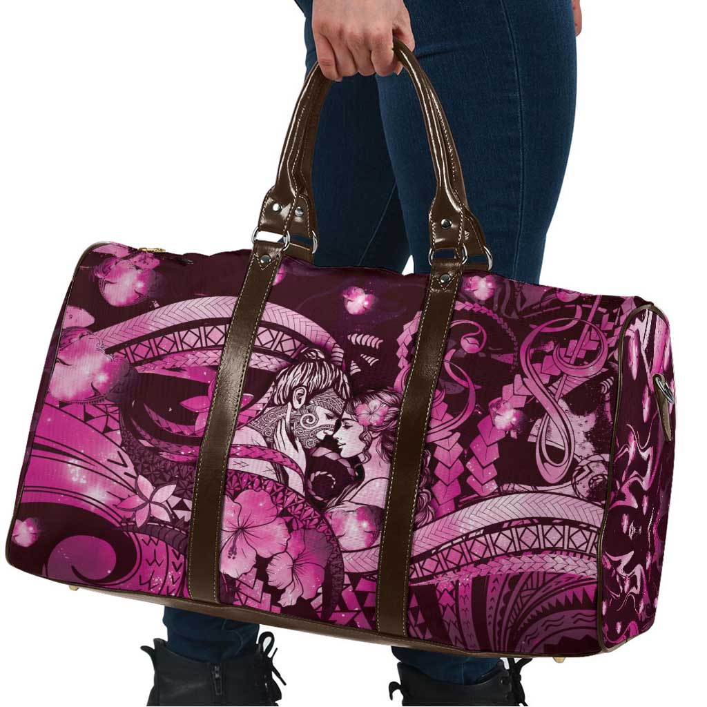 Maori Romantic Valentine Travel Bag The Hongi Kiss Pink Galaxy