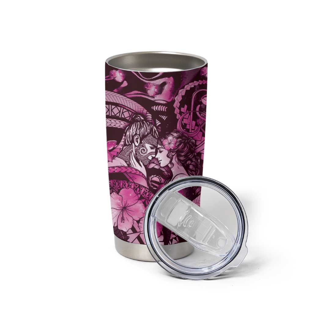 Personalised Maori Romantic Valentine Tumbler Cup The Hongi Kiss Pink Galaxy DT05 - Polynesian Pride