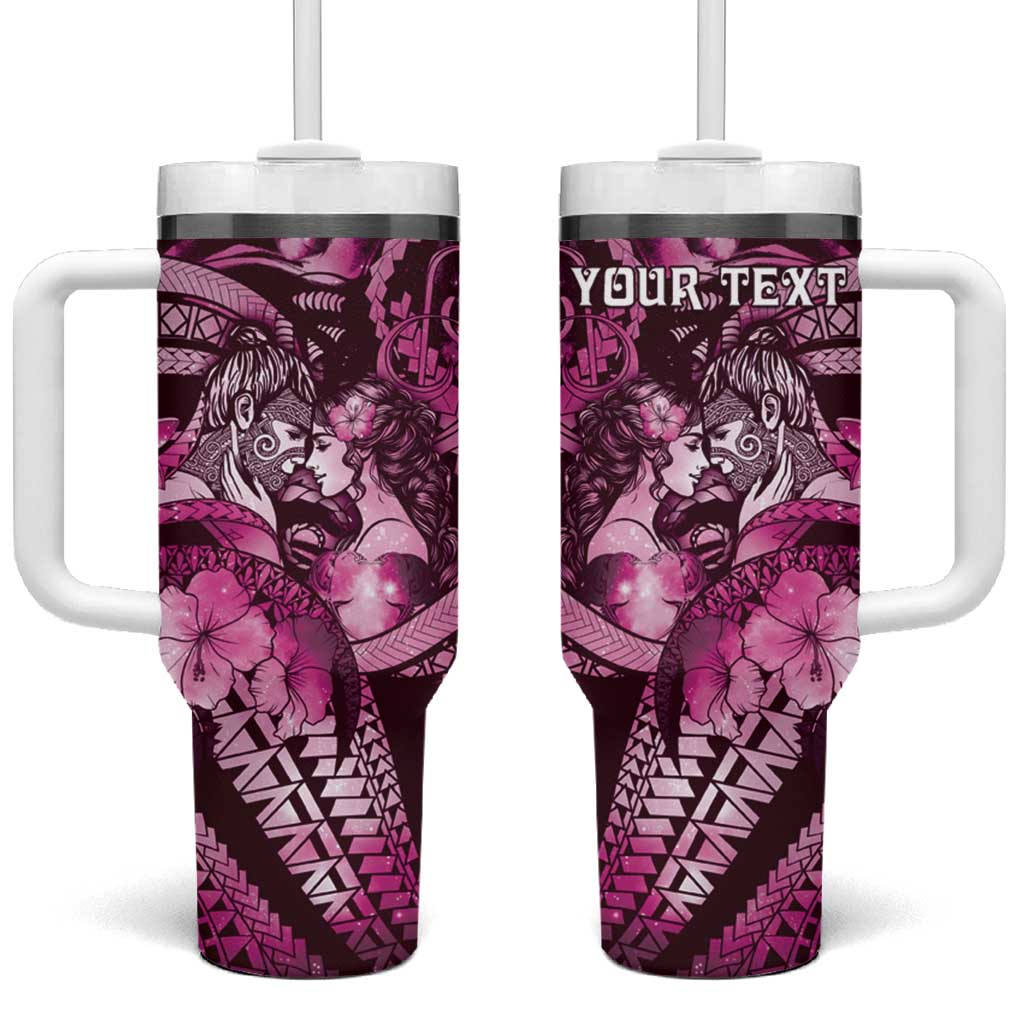 Personalised Maori Romantic Valentine Tumbler With Handle The Hongi Kiss Pink Galaxy DT05 One Size: 40 oz Pink - Polynesian Pride