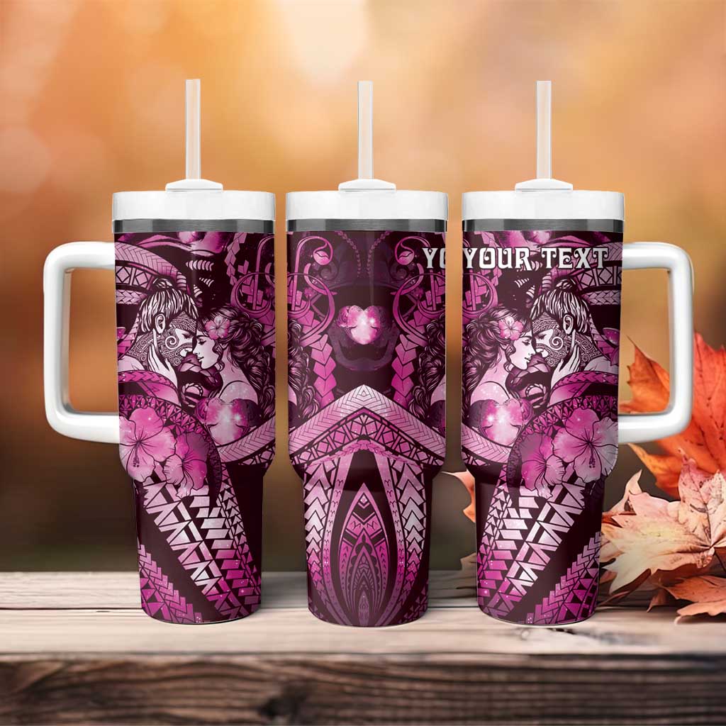 Personalised Maori Romantic Valentine Tumbler With Handle The Hongi Kiss Pink Galaxy DT05 - Polynesian Pride