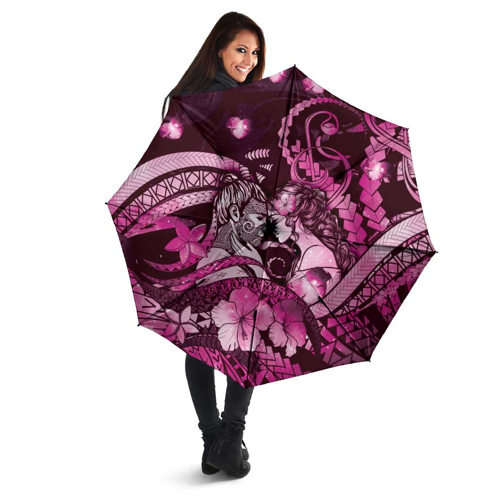 Maori Romantic Valentine Umbrella The Hongi Kiss Pink Galaxy DT05 - Polynesian Pride