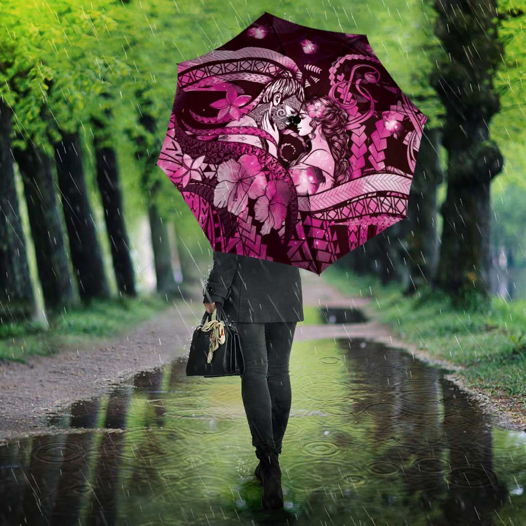 Maori Romantic Valentine Umbrella The Hongi Kiss Pink Galaxy DT05 - Polynesian Pride