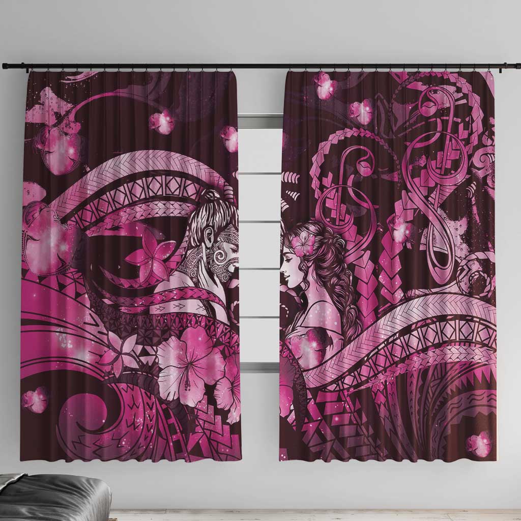 Maori Romantic Valentine Window Curtain The Hongi Kiss Pink Galaxy DT05 With Hooks Pink - Polynesian Pride
