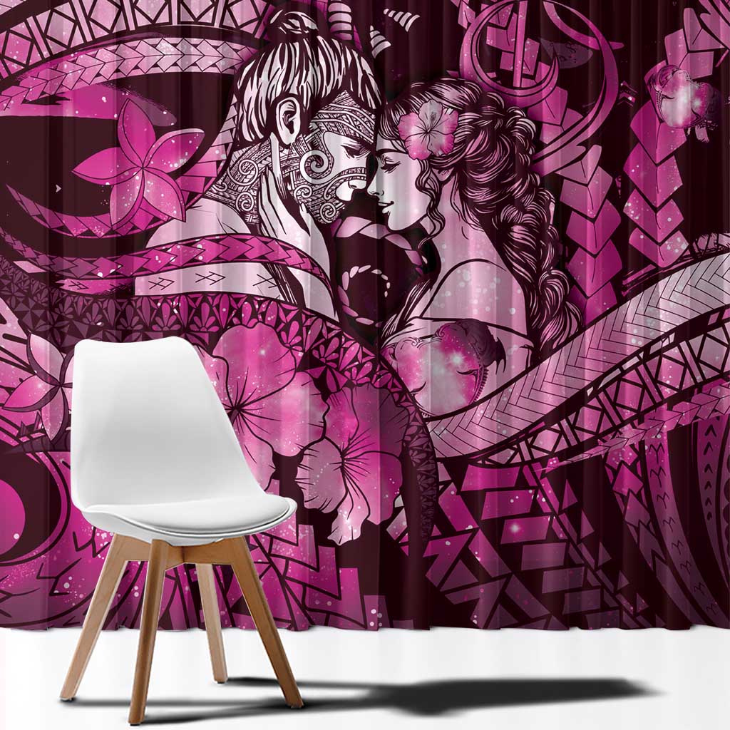 Maori Romantic Valentine Window Curtain The Hongi Kiss Pink Galaxy DT05 - Polynesian Pride