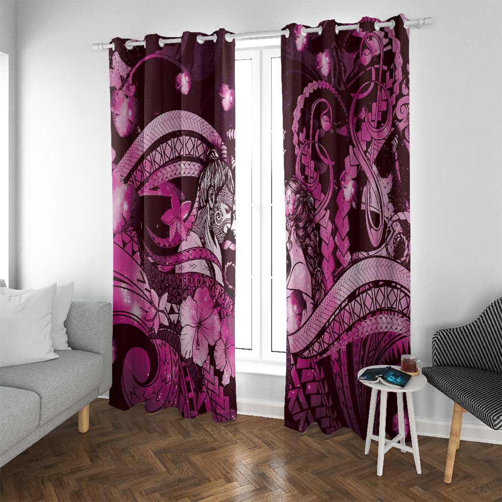Maori Romantic Valentine Window Curtain The Hongi Kiss Pink Galaxy DT05 With Grommets Pink - Polynesian Pride