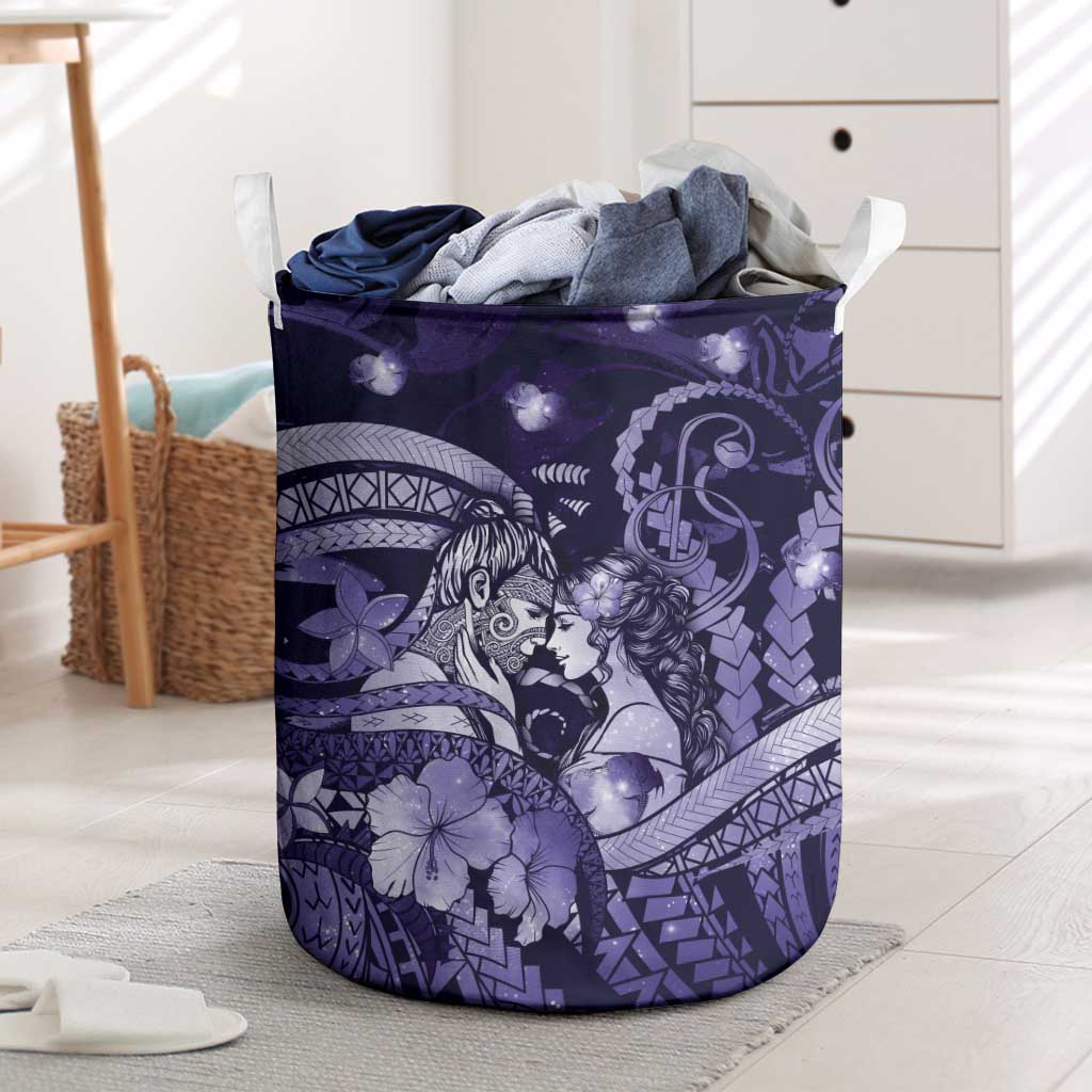 Maori Romantic Valentine Laundry Basket The Hongi Kiss Purple Galaxy DT05 Purple - Polynesian Pride