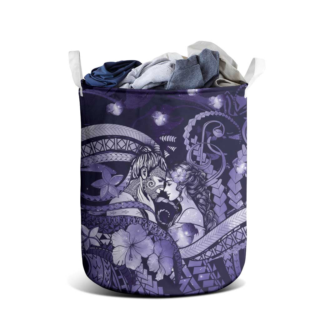 Maori Romantic Valentine Laundry Basket The Hongi Kiss Purple Galaxy DT05 - Polynesian Pride