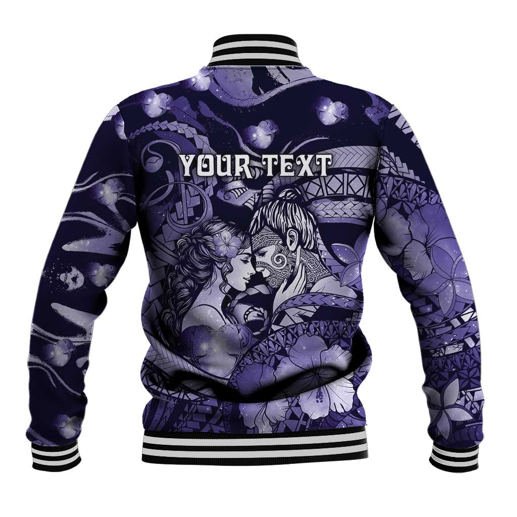 Personalised Maori Romantic Valentine Baseball Jacket The Hongi Kiss Purple Galaxy DT05 - Polynesian Pride