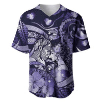 Personalised Maori Romantic Valentine Baseball Jersey The Hongi Kiss Purple Galaxy DT05 Purple - Polynesian Pride