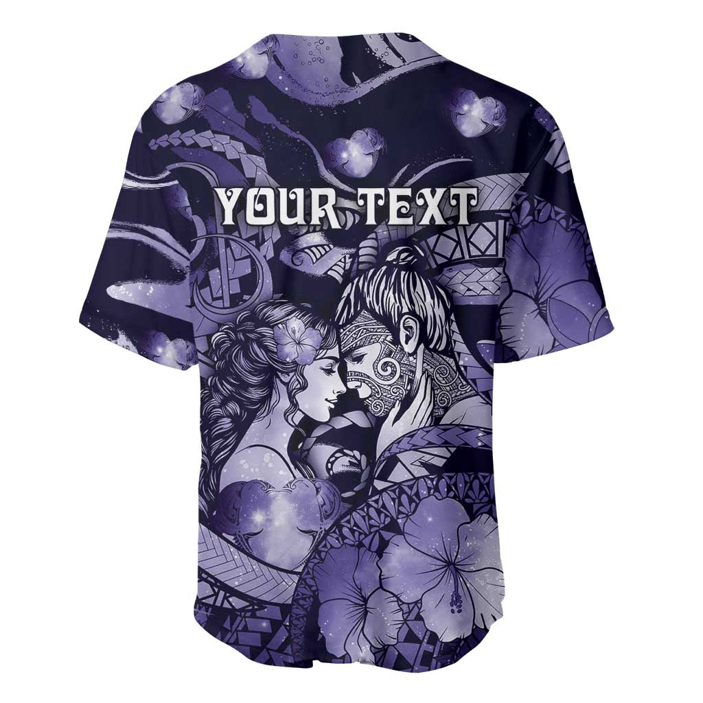 Personalised Maori Romantic Valentine Baseball Jersey The Hongi Kiss Purple Galaxy DT05 - Polynesian Pride