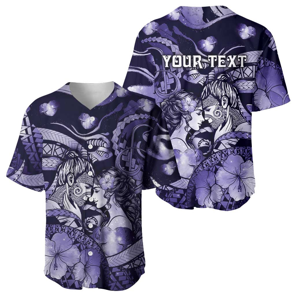 Personalised Maori Romantic Valentine Baseball Jersey The Hongi Kiss Purple Galaxy DT05 - Polynesian Pride