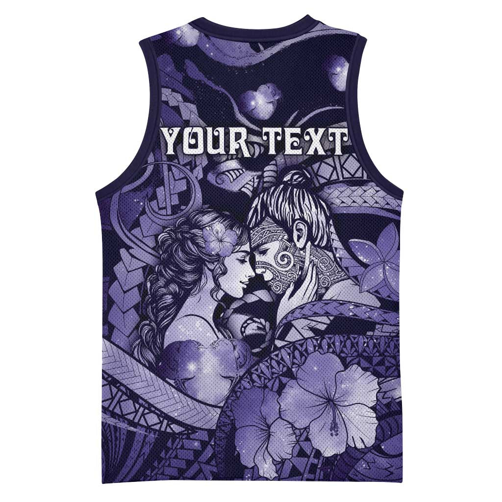 Personalised Maori Romantic Valentine Basketball Jersey The Hongi Kiss Purple Galaxy DT05 - Polynesian Pride