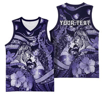 Personalised Maori Romantic Valentine Basketball Jersey The Hongi Kiss Purple Galaxy DT05 - Polynesian Pride