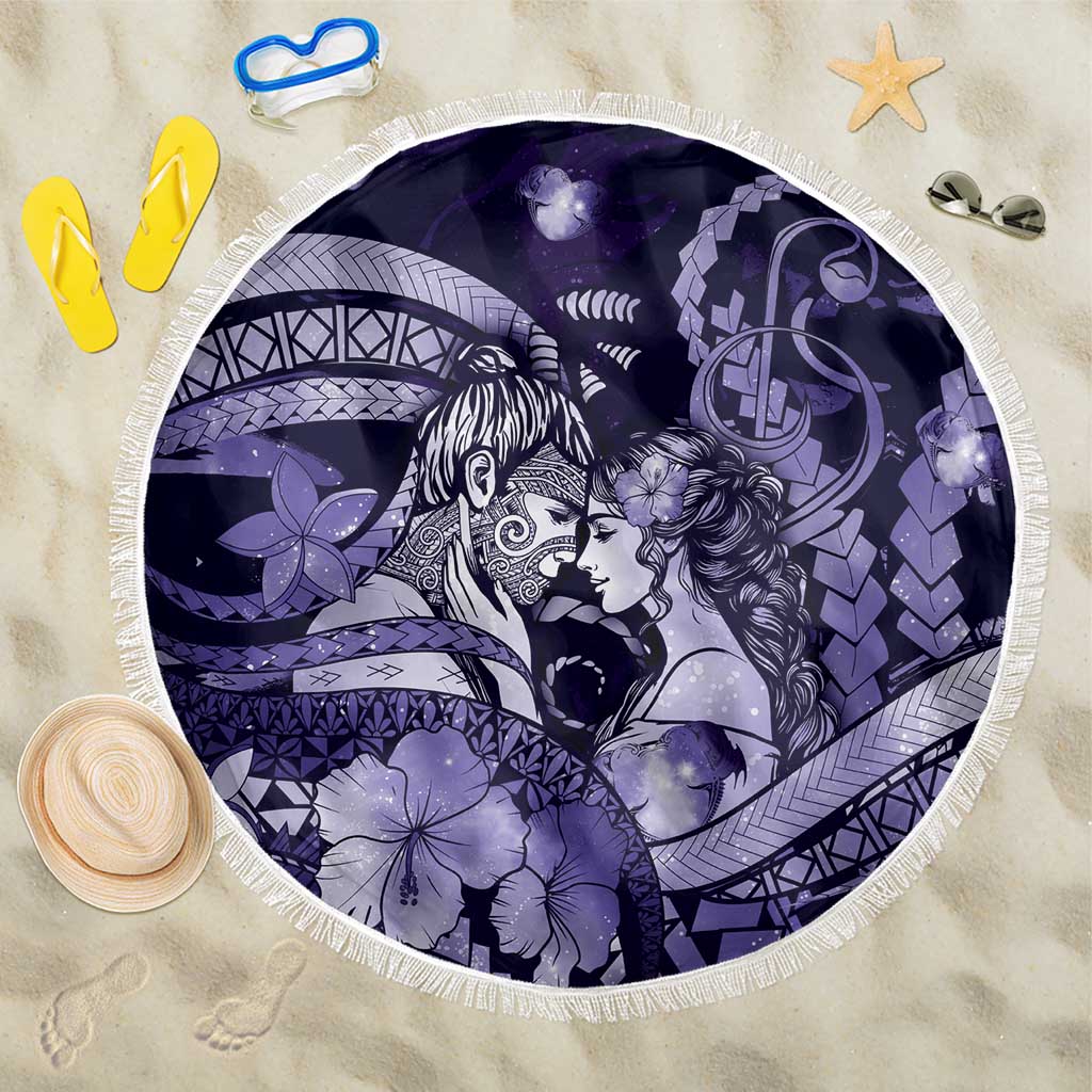 Maori Romantic Valentine Beach Blanket The Hongi Kiss Purple Galaxy DT05 One Size 150cm Purple - Polynesian Pride