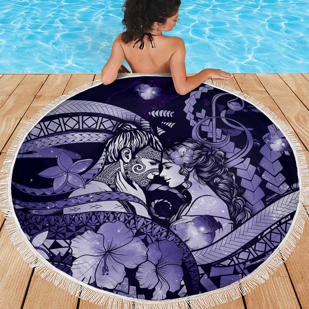 Maori Romantic Valentine Beach Blanket The Hongi Kiss Purple Galaxy DT05 - Polynesian Pride