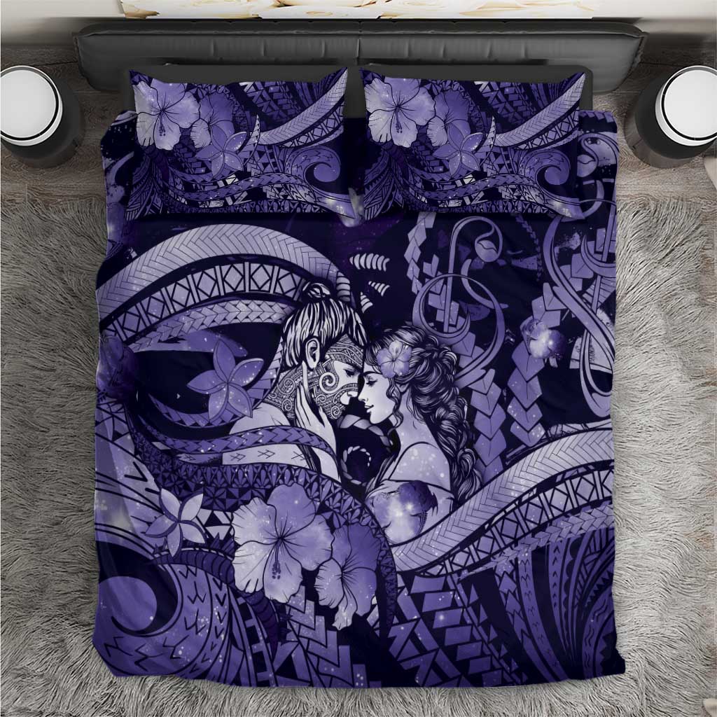 Maori Romantic Valentine Bedding Set The Hongi Kiss Purple Galaxy DT05 Purple - Polynesian Pride