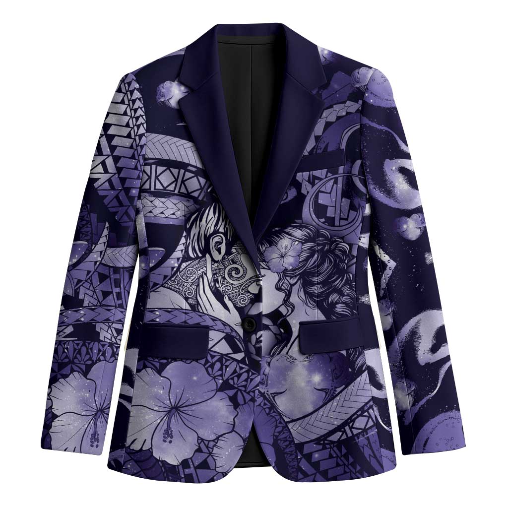 Personalised Maori Romantic Valentine Blazer The Hongi Kiss Purple Galaxy DT05 Unisex Purple - Polynesian Pride