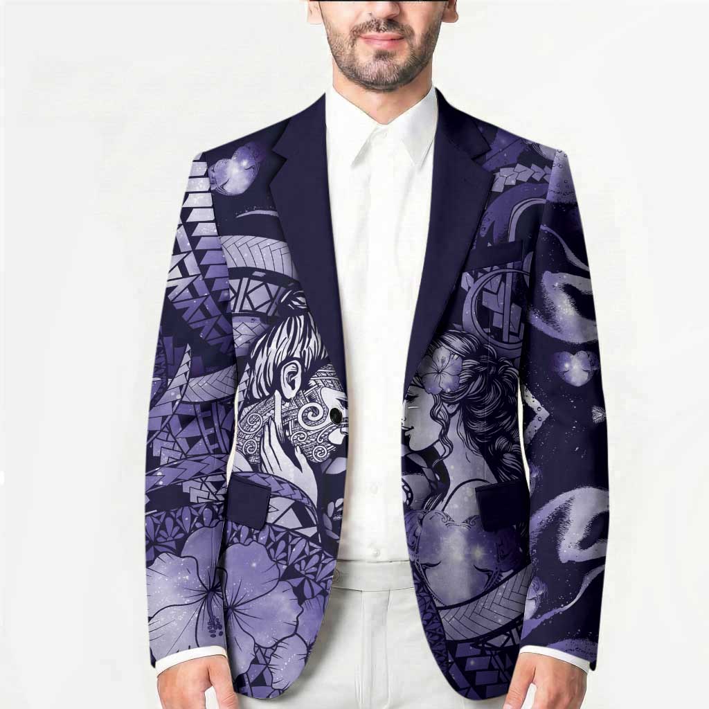 Personalised Maori Romantic Valentine Blazer The Hongi Kiss Purple Galaxy DT05 - Polynesian Pride