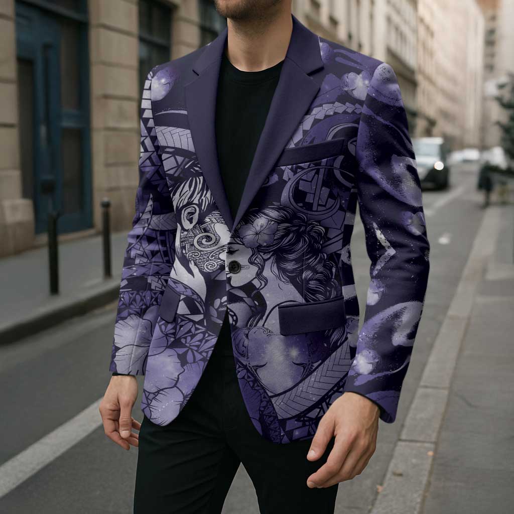 Personalised Maori Romantic Valentine Blazer The Hongi Kiss Purple Galaxy DT05 - Polynesian Pride