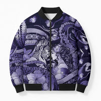 Personalised Maori Romantic Valentine Bomber Puffer Jacket The Hongi Kiss Purple Galaxy DT05 Unisex Purple - Polynesian Pride