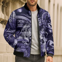 Personalised Maori Romantic Valentine Bomber Puffer Jacket The Hongi Kiss Purple Galaxy DT05 - Polynesian Pride