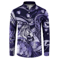 Personalised Maori Romantic Valentine Button Sweatshirt The Hongi Kiss Purple Galaxy DT05 Purple - Polynesian Pride