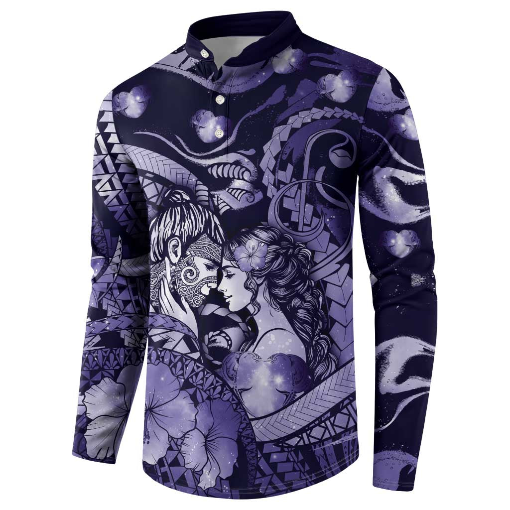 Personalised Maori Romantic Valentine Button Sweatshirt The Hongi Kiss Purple Galaxy DT05 - Polynesian Pride