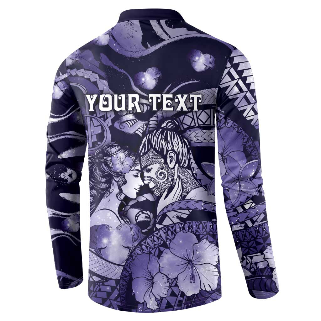 Personalised Maori Romantic Valentine Button Sweatshirt The Hongi Kiss Purple Galaxy DT05 - Polynesian Pride