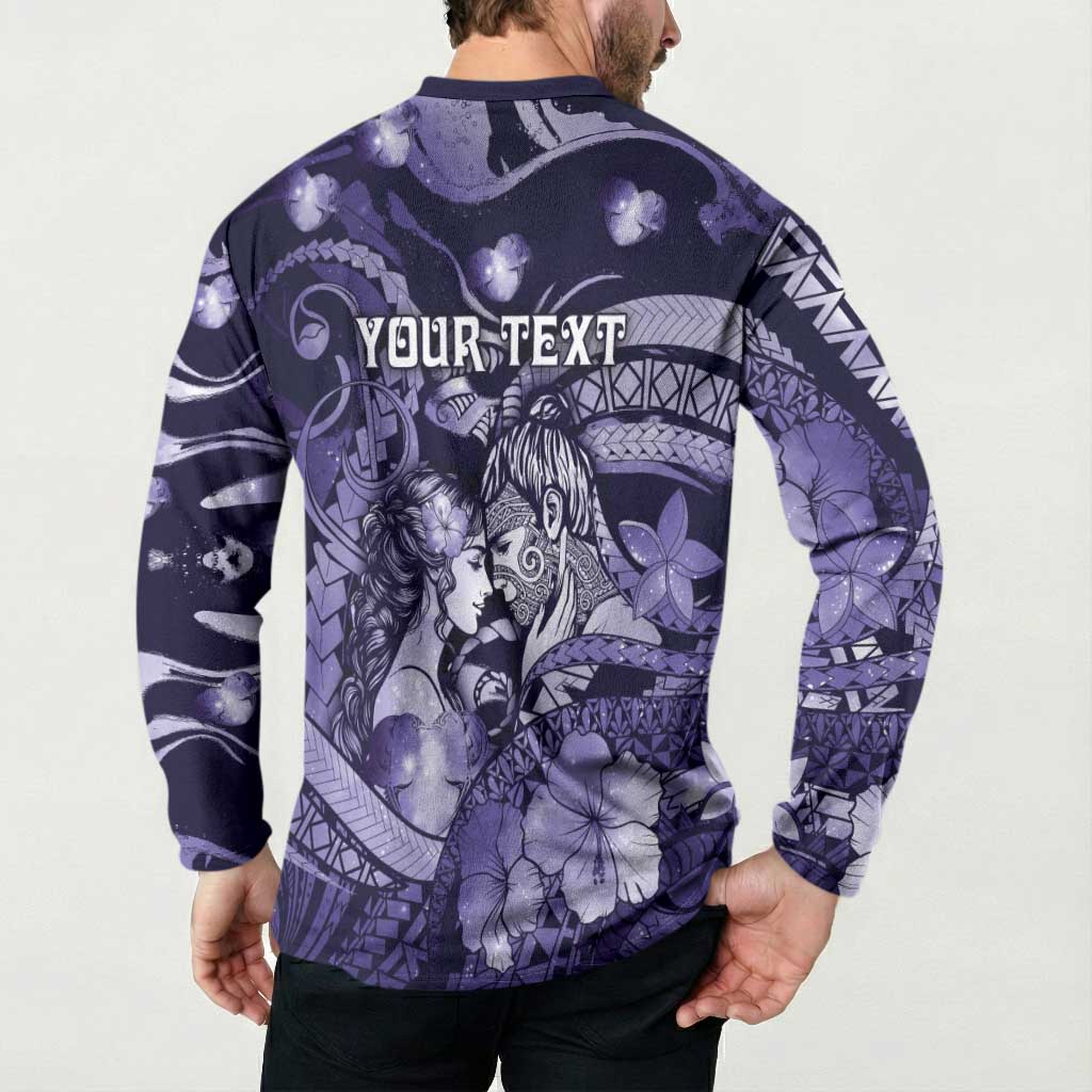 Personalised Maori Romantic Valentine Button Sweatshirt The Hongi Kiss Purple Galaxy DT05 - Polynesian Pride