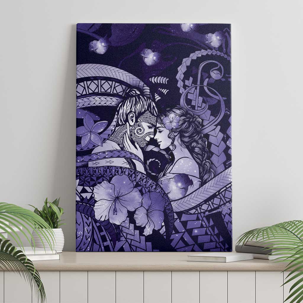 Maori Romantic Valentine Canvas Wall Art The Hongi Kiss Purple Galaxy DT05 - Polynesian Pride