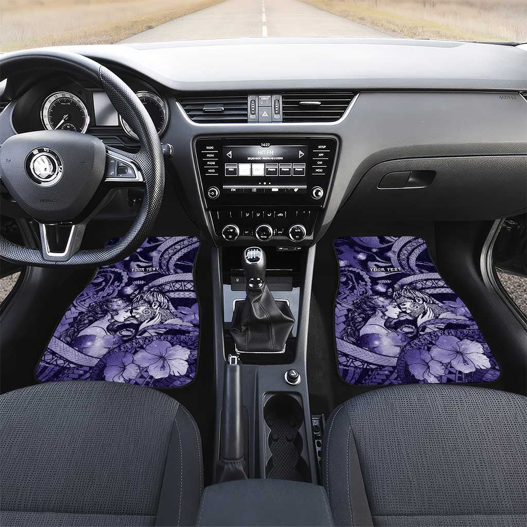 Personalised Maori Romantic Valentine Car Mats The Hongi Kiss Purple Galaxy DT05 Set 2pcs - Front Purple - Polynesian Pride