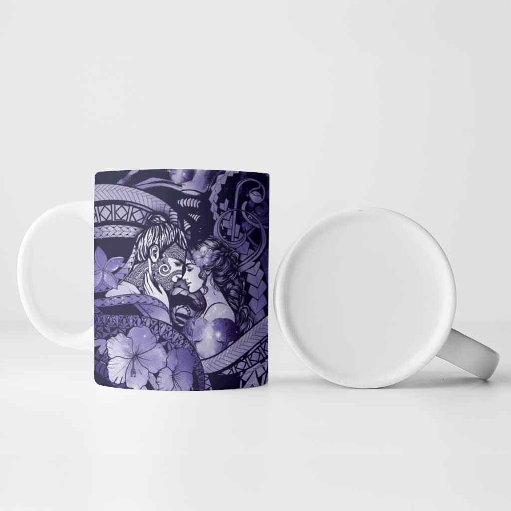 Personalised Maori Romantic Valentine Ceramic Mug The Hongi Kiss Purple Galaxy DT05 - Polynesian Pride
