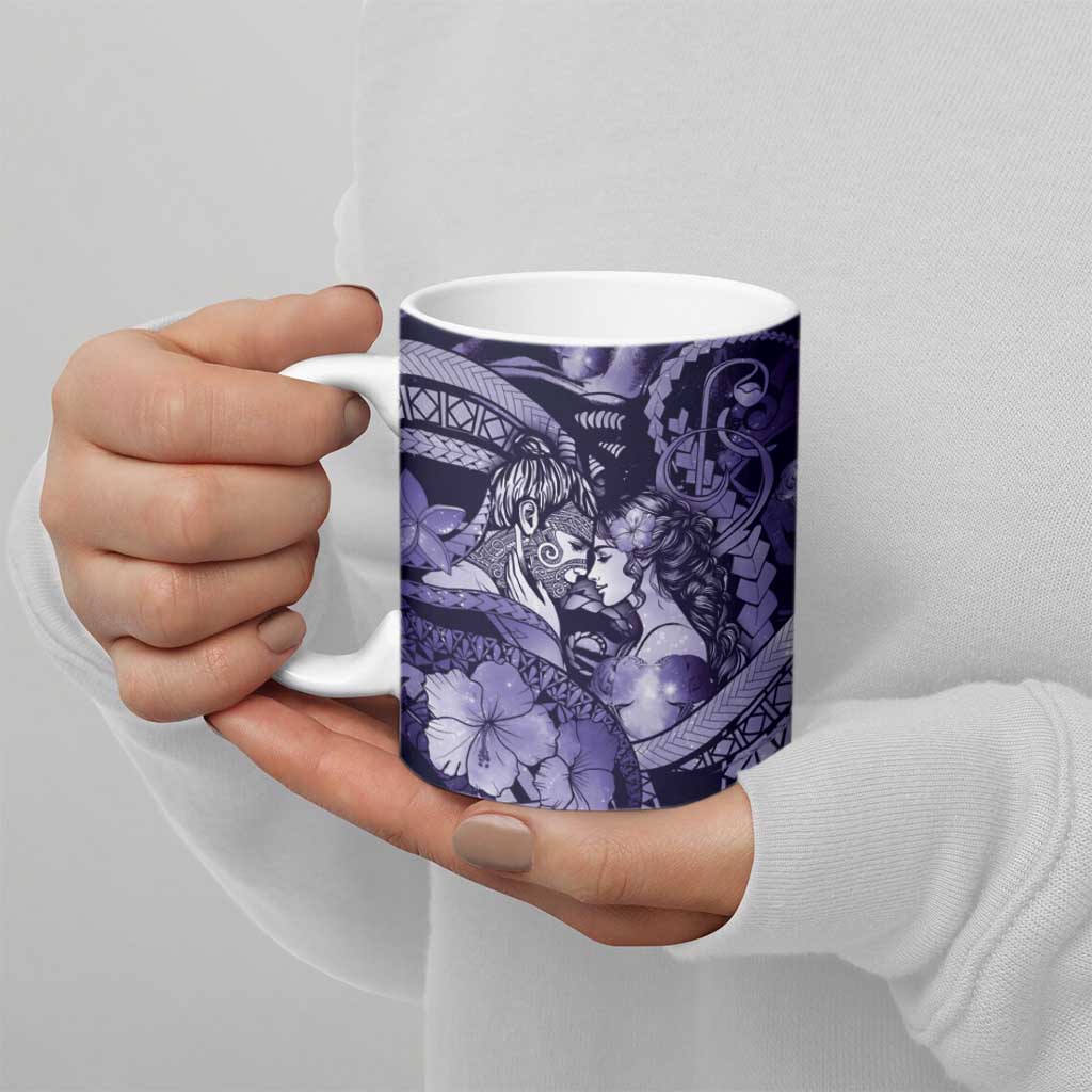 Personalised Maori Romantic Valentine Ceramic Mug The Hongi Kiss Purple Galaxy DT05 - Polynesian Pride