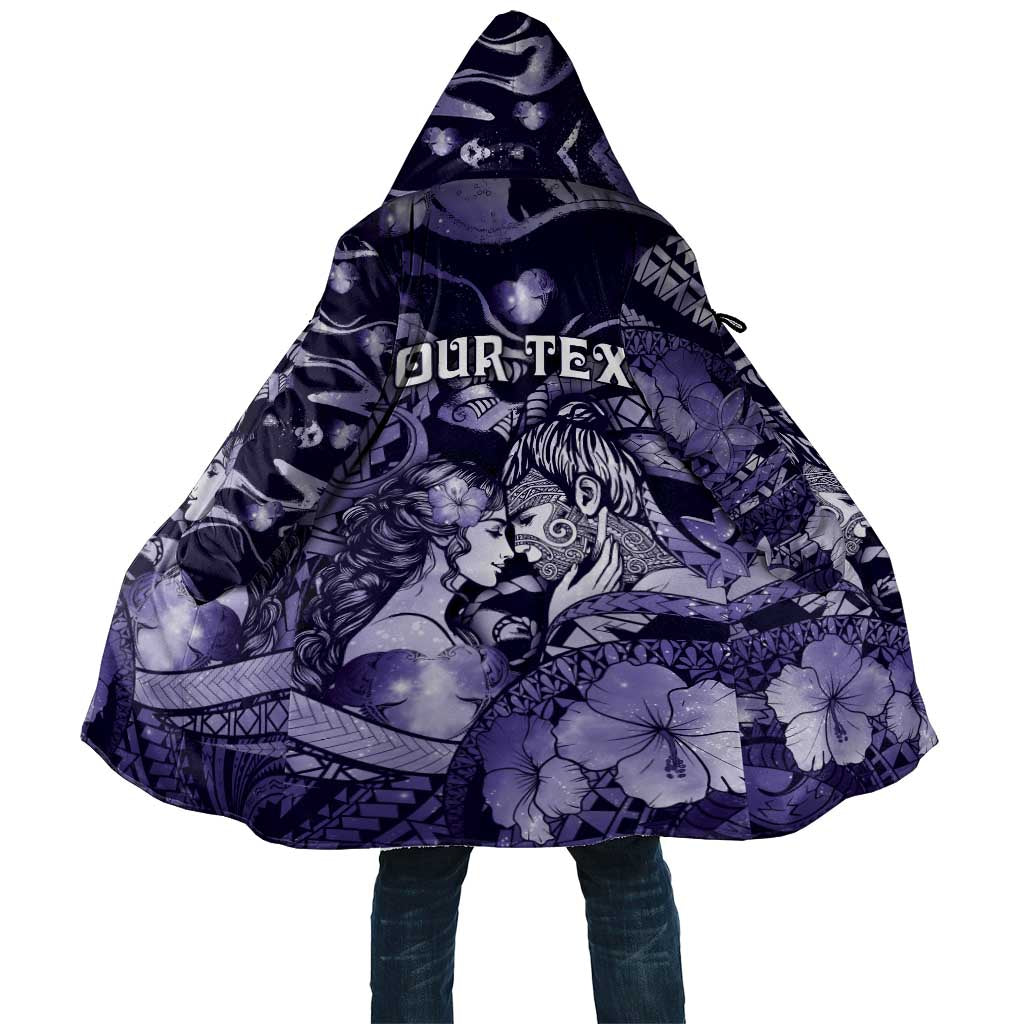 Personalised Maori Romantic Valentine Cloak The Hongi Kiss Purple Galaxy DT05 Unisex Purple - Polynesian Pride