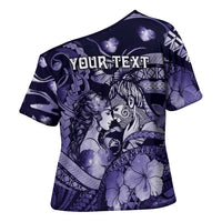 Personalised Maori Romantic Valentine Cross Shoulder Shirt The Hongi Kiss Purple Galaxy DT05 - Polynesian Pride