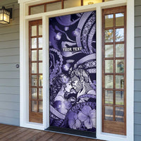 Personalised Maori Romantic Valentine Door Cover The Hongi Kiss Purple Galaxy DT05 - Polynesian Pride