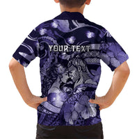 Personalised Maori Romantic Valentine Family Matching Long Sleeve Bodycon Dress and Hawaiian Shirt The Hongi Kiss Purple Galaxy