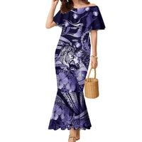 Personalised Maori Romantic Valentine Family Matching Mermaid Dress and Hawaiian Shirt The Hongi Kiss Purple Galaxy