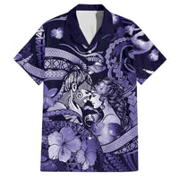 Personalised Maori Romantic Valentine Family Matching Off Shoulder Short Dress and Hawaiian Shirt The Hongi Kiss Purple Galaxy
