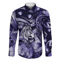 Personalised Maori Romantic Valentine Family Matching Off Shoulder Short Dress and Hawaiian Shirt The Hongi Kiss Purple Galaxy